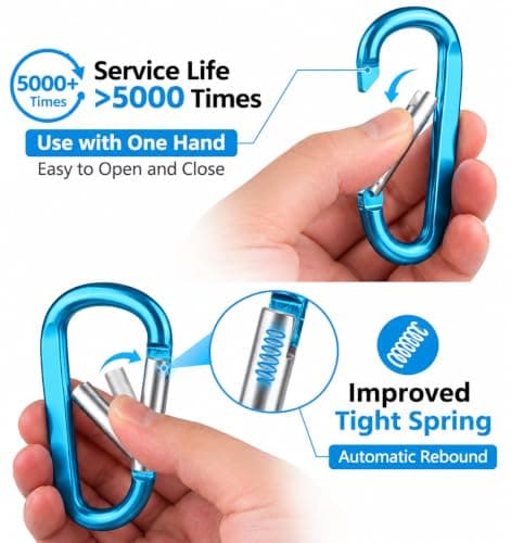 12PCS Carabiner Caribeaner Clip,3" Large Aluminum D Ring Shape Carabeaner with 6PCS Keyring Keychain Hook, 6 Colors — view 2