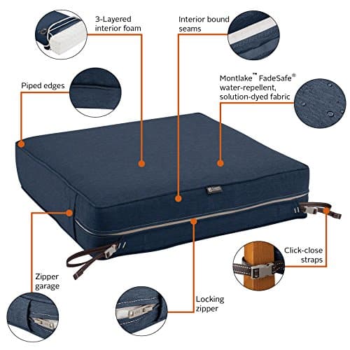 Classic Accessories Montlake Patio Fade Safe Seat Cushion, Heather Indigo 23" Wx25 Dx5 T — view 3