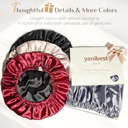 YANIBEST Silk Bonnet Satin Bonnet for Sleeping Women and Men, Adjustable Double Layer Hair Bonnet for Curly Hair Black — view 5
