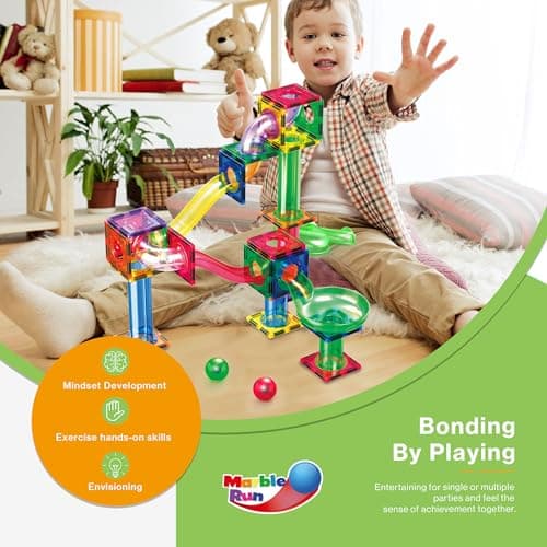 PicassoTiles Marble Run 200 Piece Magnetic Tile Race Track Toy Play Set STEM Building & Learning Early Educational Child Magnet Construction Block Creative Kit Boys & Girls Age 3+ Year Old Toys PTG200 — view 3