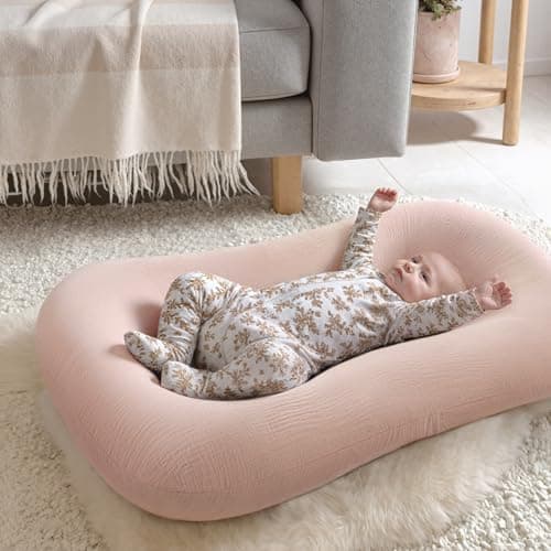 habibee Muslin Baby Lounger Cover 2 Pack, Cotton Baby Lounger Pillow Cover for Newborn, Organic Infant Lounger Cover for Boys and Girls, Pink Blossom — view 4