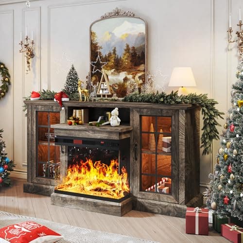 oneinmil 59" Fireplace TV Stand, 3 Sided Glass Media Entertainment Center Console Table for TVs up to 65" with Glass Door Adjustable Flame LED Color for Living Room, Set of TV Table, Grey — view 7