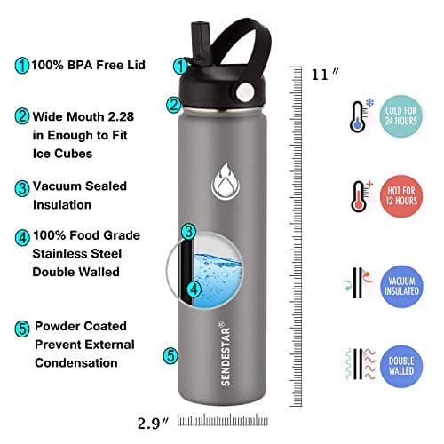 SENDESTAR Insulated Water Bottle 24 OZ, Wide Mouth 24 oz Water Bottle with Straw Lid, Spout Lid, Double Wall Vacuum Stainless Steel Leak Proof, Keeps Liquids Hot or Cold — view 2