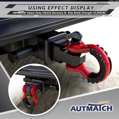 AUTMATCH Shackle Hitch Receiver 2 Inch - 3/4" D Ring Shackle and 5/8" Trailer Hitch Lock Pin, 45,000 Lbs Break Strength Heavy Duty Receiver Towing Kit for Off-Road Vehicle Recovery, Black & Red — view 7