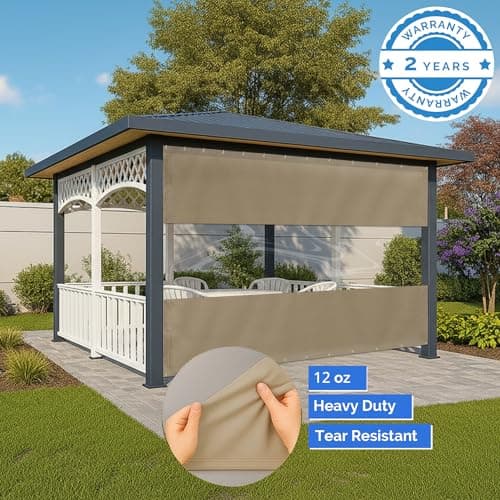 Covers & All Outdoor Clear Panel Curtain, 12 oz Vinyl Outdoor Curtains for Patio, Weather Resistant Waterproof Tarp with Brass Grommets for Pergola, Porch, Gazebos, Balcony (7'H x 12'W Feet, Beige) — view 6