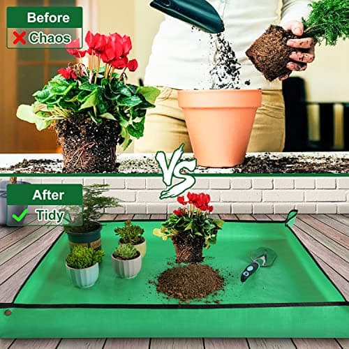 HNXTYAOB 39.5"x 31.5" Large Repotting Mat for Plant Transplanting and Mess Control Thickened Waterproof Potting Tray Plant Gifts for Women Green