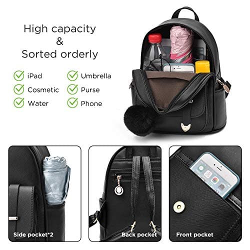 I IHAYNER Girls Fashion Backpack Mini Backpack Purse for Women Teenage Girls Purses PU Leather Pompom Backpack Shoulder Bag Gold Pink — view 4