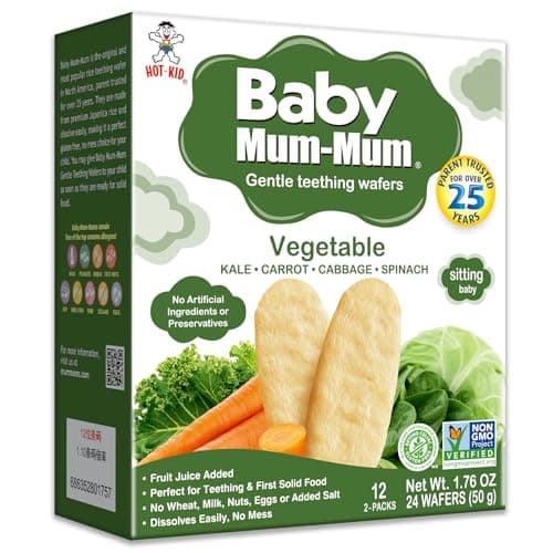 Want-Want Baby Mum-Mum Rice Rusks, Vegetable, Gluten Free, Allergen Free, Non-GMO, Rice Teether Cookie for Teething Infants, 50gms, 24 Rusks per box - Case pack of 6 — view 2