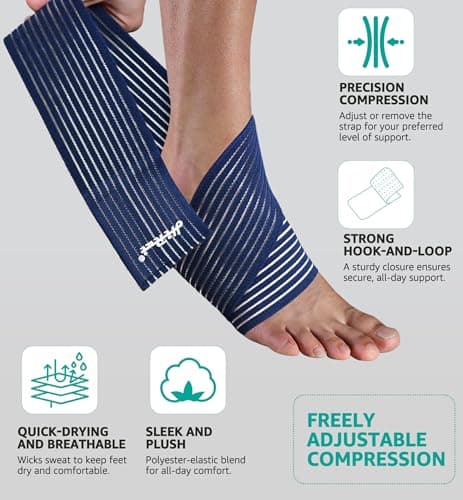HiRui Foot & Ankle Brace 2 Pack, Adjustable Compression Wrap for Men & Women – Helps with Sprains, Plantar Fasciitis, Achilles Tendonitis, Arthritis, Running, Sports, Gym – Fits in Shoes (Navy Blue) — view 2