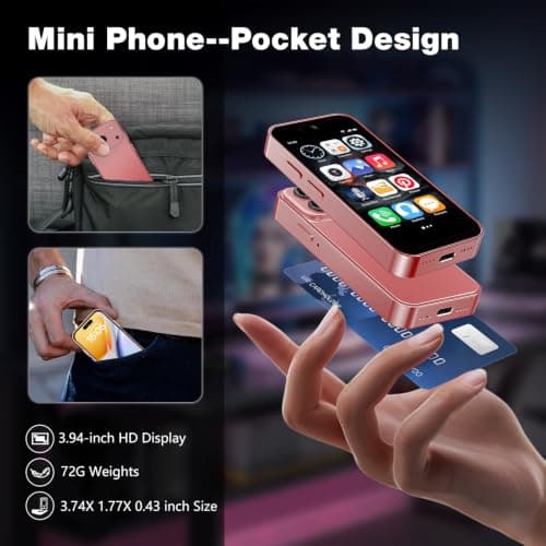 Pdfbenli Mini Phone for Kids, Unlocked Kid Phone, 3.7 HD Touch Screen, 3GB+32GB, 4G, Dual SIM, Face ID, Android 10.0, GPS, Kids Smart Phone (Pink) — view 6