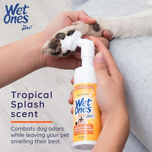 Wet Ones for Pets Antibacterial Dog Paw Cleaner with Built-in Scrubber Brush, Tropical Splash Scent - Foaming Cleanser for Dog Paws - Paw Washer & Grooming Care, 5 Ounce — view 3