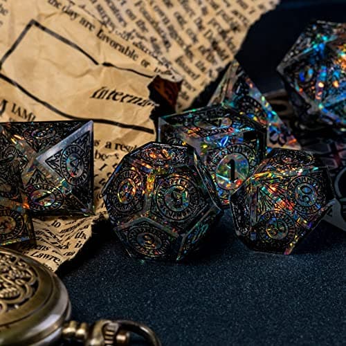 Cusdie Sharp Edges DND Dice, 7 PCS D&D Dice, Handcrafted Polyhedral Dice Set, for TTRPG Role Playing Game(Black Pattern) — view 5