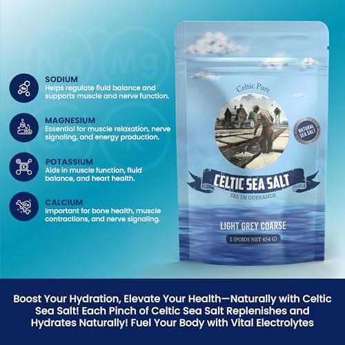 1lb Celtic Sea Salt - (454g) | 100% Organic Unrefined Celtic Salt | Rich in 82+ Essential Minerals | Hand Harvested Light Grey Coarse Celtic Salt Crystals from France — view 3