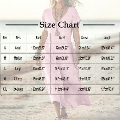 Frostluinai Vacation Dresses for Women 2026 Eyelet Dresses for Women Summer Short Sleeve V Neck Maxi Dress Loose Comfy Flowy Swing Beach Sundress Pink — view 2