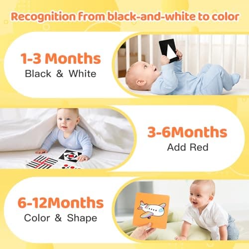 AJsupojouet Black and White Baby Book with 12 High Contrast Cards, Newborn Visual Stimulation Toy for 0-6 Months, Tummy Time Sensory Book, Montessori Infant Development Toy — view 3