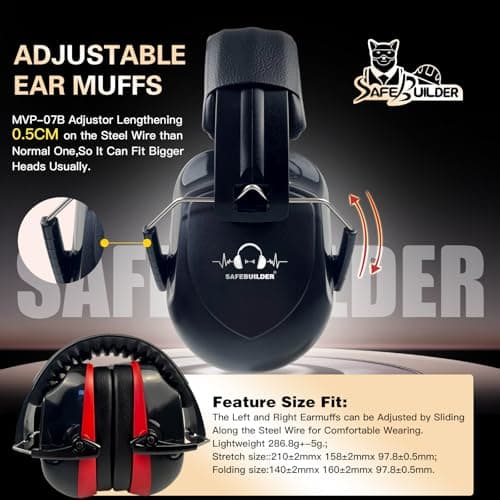 SAFEBUILDER Safety Ear Muffs SNR 33dB Noise Reduction Earmuffs Adults Sound Proof For Sleeping Outdoor Working Shooting Industrial (1, 1-Black Combine Red) — view 3