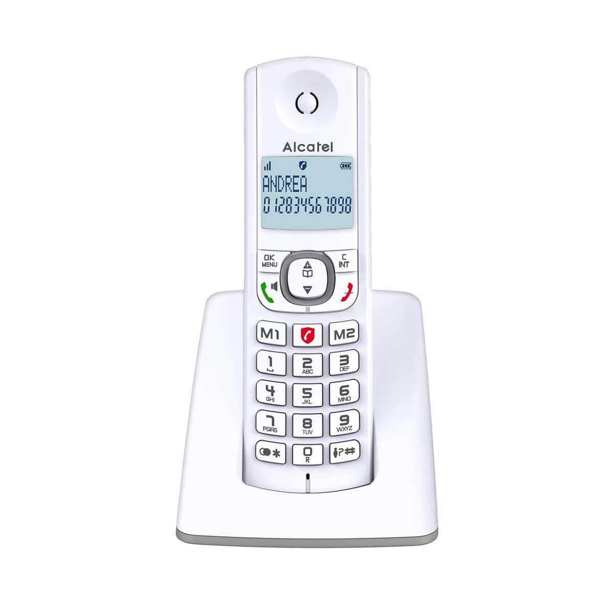 ALCATEL F530 - Teléfono inalámbrico DECT - Gran pantalla retroiluminada - Manos libres - Bloqueo de llamadas - 2 teclas de memoria directa - Blanco/Gris