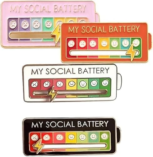 2Pcs Social Battery Pins, 7 Days Mood Enamel Pin, Funny Social Battery Interactive Enamel Pins for Clothing Backpack Hat Decoration (4 PCS)