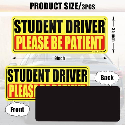 SINGARO Student Driver Magnet for Car - Please Be Patient, 3Pcs Magnetic Reflective Novice Sticker, New Driver Decal, Removable Exterior Car Accessories
