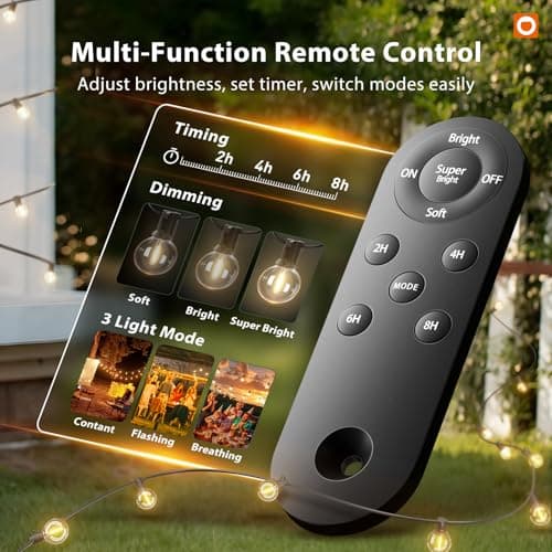 addlon 150FT Solar String Lights Outdoor Waterproof with Remote, Dimmable Commercial Grade Solar Powered String Lights with 80 LED Bulbs, Hanging Light for Camping Backyard Party Decor — view 3
