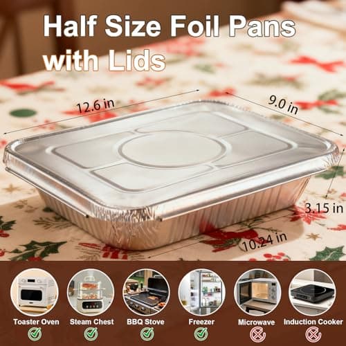 Whaleme 9x13 Aluminum Foil Pans with Lids - 25 Pack Disposable Half Size Deep Steam Table Tin Foil Pans for Oven Baking Cake, Roasting, Food Prepping, Storing, Freezing, Chafing