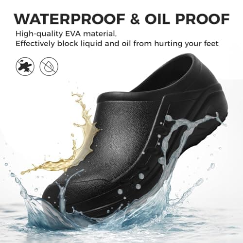 Ulogu Waterproof Non Slip Chef Clogs for Men Women Slip Resistant Work Shoes for Nurses Chefs Kitchen Restaurant & Food Service Black — view 2