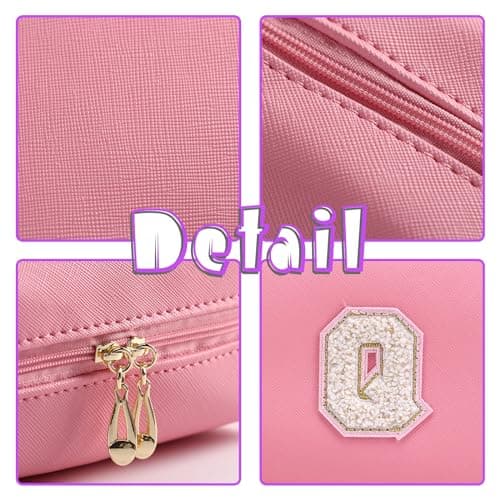 Hbhhpov Small Personalized Initial Letter Makeup Bag,Cute Waterproof PU Leather Chenille Letter Cosmetic Bag Travel Makeup Bag,Preppy Makeup Pouch Toiletry Zipper Pouch Organizer for Women and Girls — view 3