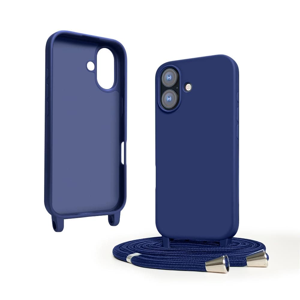 Funda Compatible con iPhone 17(6.3"),Ajustable Collar Correa de Cuello Cordón Cuerda Carcasa TPU Bumper Silicona Skin Caso para iPhone 17(6.3")-Azul — view 2