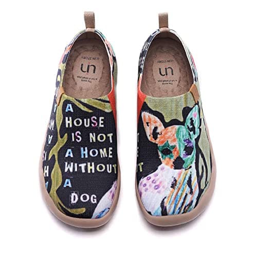 UIN Women's Slip On Sneakers Casual Loafers Knit Art Painted Comfort Soft Walking Shoes Chihuahua (40)
