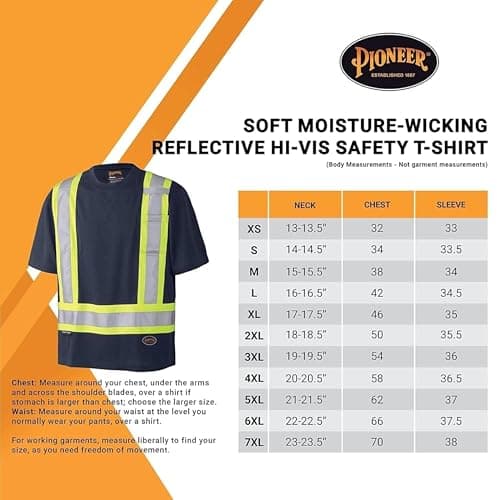 Pioneer Hi Vis Safety Shirt - Lightweight Moisture-Wicking Work T-Shirt With Reflective Tape - Class 1 - Navy Blue — view 5