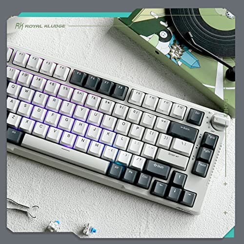 RK ROYAL KLUDGE H81 Hot Swappable Mechanical Keyboard, Triple Mode 2.4Ghz/BT5.1/USB-C Knob Control Wireless Gaming Keyboard Gasket Mounted with RGB Backlit SkyCyan Switch, 75% Layout 81 Keys — view 8