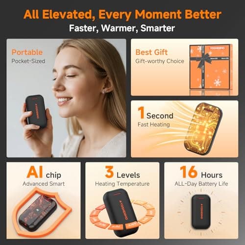 Hand Warmers Rechargeable, Electric Hand Warmer Reusable, Slim Pocket Heater Handwarmers,Gifts for Men, Women Christmas Outdoor/Indoor/Golf/Camping/Hunting Essentials(1 Packs) — view 2