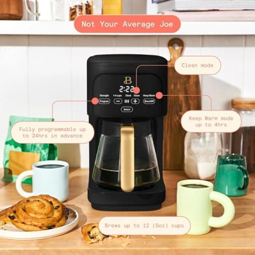 B - 12-Cup Programmable Coffee Maker with Touch Controls, Auto Brew Timer, Reusable Filter, Large Glass Carafe, Countertop Coffee Machine (Black Sesame) — view 5