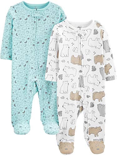 Simple Joys by Carter's Baby Neutral 2-Pack Cotton Footed Sleep and Play, Bear/Animal Print, 0-3 Months