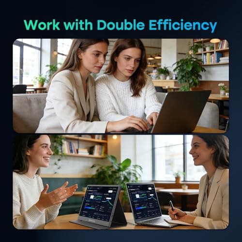 SANSUI Portable Monitor 15.6 Inch FHD 1080P Travel Monitor for Laptop, USB C HDMI Ultra-Thin IPS Computer Display with Speakers & PU Leather Stand Cover, for PC Mac mini Phone Switch Gaming — view 4