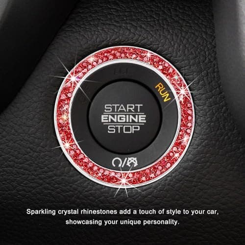CCHRN Car Bling Engine Start Ring Decals, Crystal Rhinestone Push Start Button Decorative Ring, Universal Sparkling Key Ignition Knob Cover for Women Girls, Car Accessories (Red) — view 4