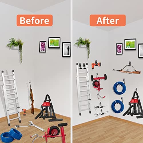 Garage Hooks Heavy Duty Utility Steel with Anti-Slip Coating Wall Mount Storage Organizer for Hanging Power and Garden Tools, Ladders, Hose, Bikes, Ropes, Bulk Items, and More (12 Pack Orange) — view 5