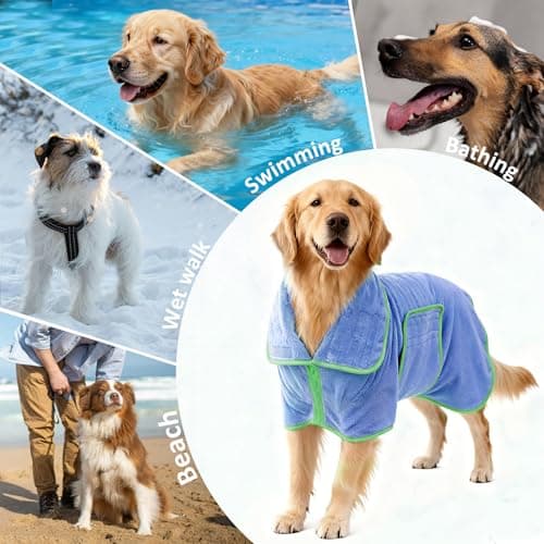 Soft Dog Bathrobe Fast Drying Dog Coat, Super Absorbent Dog Towels for After Bath, Microfiber Pet Robe Adjustable Collar & Belly Warm Keeping Dogs Coat for Pet Dogs & Cats (Blue, Medium) — view 3