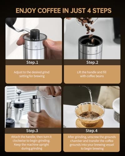 CIRCLE JOY Mini Manual Coffee Grinder with 40 External Adjustable Settings and Ceramic Conical Burr, Portable Stainless Steel Hand Coffee Grinder for Home and Travel — view 5