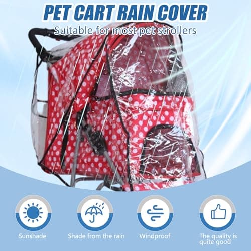 Stroller Rain Cover for Pets - Transparent Waterproof PU Dustproof, Wide Compatible Dog Cat Pushchair Accessory