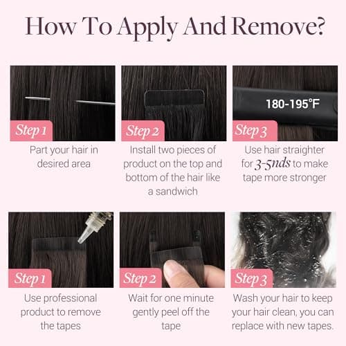 GOO GOO Tape in Hair Extensions Human Hair, 2 Dark Brown, 20inch 50g 20pcs, Skin Weft Seamless Invisible, Silky Straight with Thick Ends, Remy Human Hair — view 5