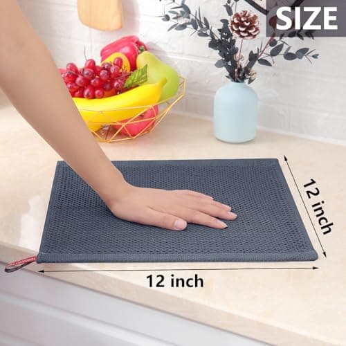 Homaxy 100% Cotton Waffle Weave Kitchen Dish Cloths, 4-Pack Ultra Soft Absorbent Dish Towels, Quick Drying Dish Rags, 12 x 12 Inches, Dark Grey — view 4