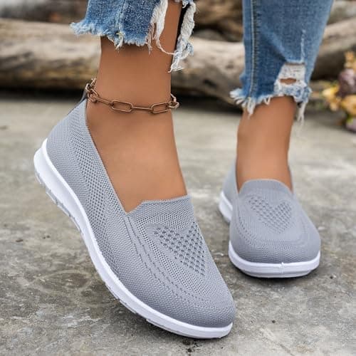 Women's Mesh Walking Shoes Summer Breathable Soft Arch Support Walking Anti-Skid Sports Shoes Gray
