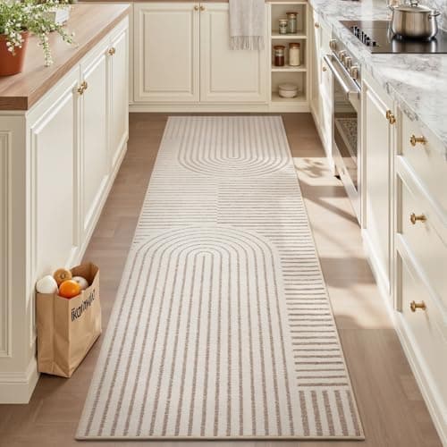 Boho Area Rug 2x6 Runner Rug Machine Washable Hallway Rugs for Bedroom Non Slip Soft Carpet Geometric Textured Runner for Dining Kitchen Office Living Room Rug-Beige — view 3