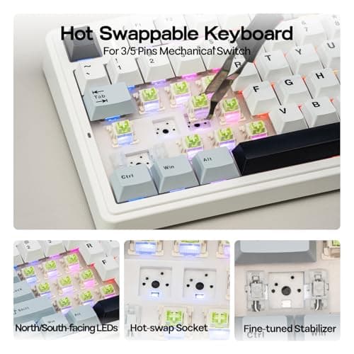 EPOMAKER x Aula F75 Gasket Mechanical Keyboard, 75% Wireless Hot Swappable Gaming Keyboard with Five-Layer Padding&Knob, BT/2.4GHz/USB-C, RGB (Light Blue, LEOBOG Reaper Switch) — view 4