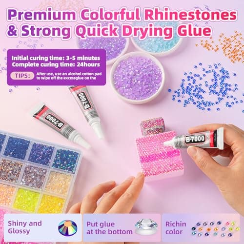 40000Pcs 40 Colors Resin Jelly Rhinestones Kit, 3mm Flatback Rhinestones with 3Pcs B7000 Jewelry Glue & Tools, Bedazzler Kit with Rhinestones, All-in-One Bedazzling Kit for DIY Arts & Crafts Gifts — view 4