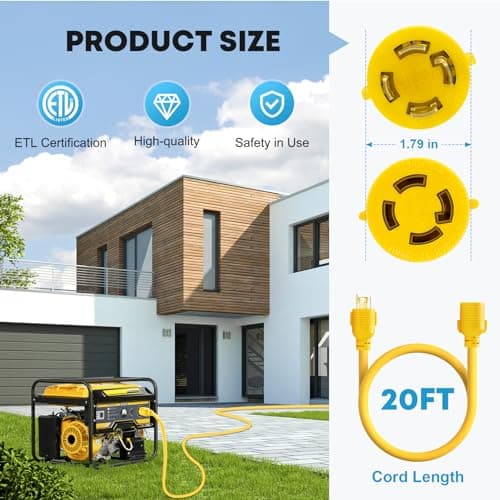 Kohree Nema L14-30 Generator Cord 30 Amp 4 Prong, 20ft Heavy Duty Generator Power Locking Cord for Manual Transfer Switch, Electric Extension Wire 10 Gauge 125/250V, 7500W with Cord Organizer — view 4