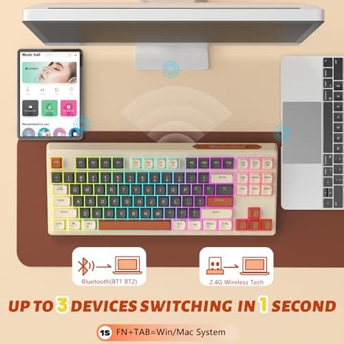 Attack Shark M87 80% Wireless Gaming Keyboard,87 Keys Rainbow Lights TKL Mechanical Feeling SA PBT Keyboard for Mac/Win, Bluetooth 5.0/2.4Ghz Dual Mode for Silent Office/Gaming-Black/Orange — view 2