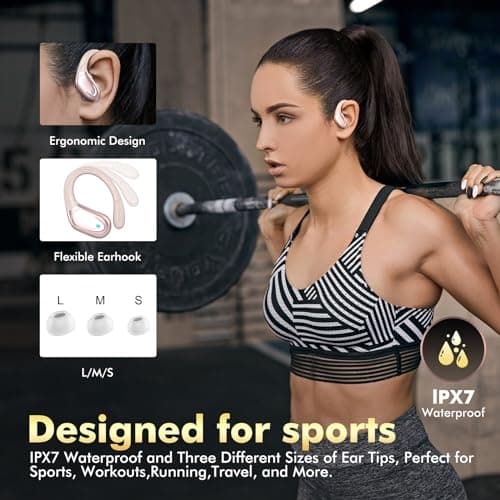 HAOYUYAN Sports Bluetooth Headphones, 80Hrs Playtime Wireless Earbuds with LED Power Display, IPX7 Waterproof Earphones for Workout/Running, Noise Canceling Headset Ear Buds — view 4
