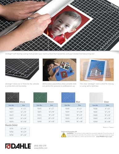 Dahle 10691 Vantage Self-Healing Cutting Mat, 12" x 18", Blue, 5 layer PVC Construction, 1/2" Grid Lines, Self Healing for Maximum Durability, Perfect for Cropping Photos, Cutting, Sewing, and Crafts — view 5